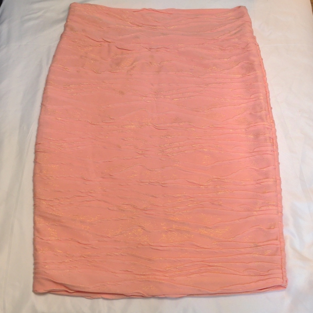 Coral Pencil Skirt with gold highlights